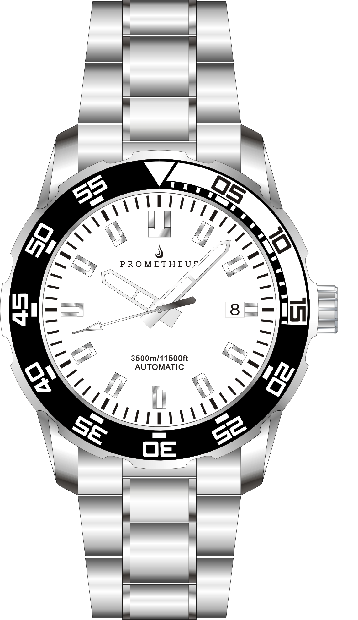 Prometheus Poseidon Stainless Steel White Bezel Lumed White Dial 3500m Miyota 9015 Automatic Diver Watch