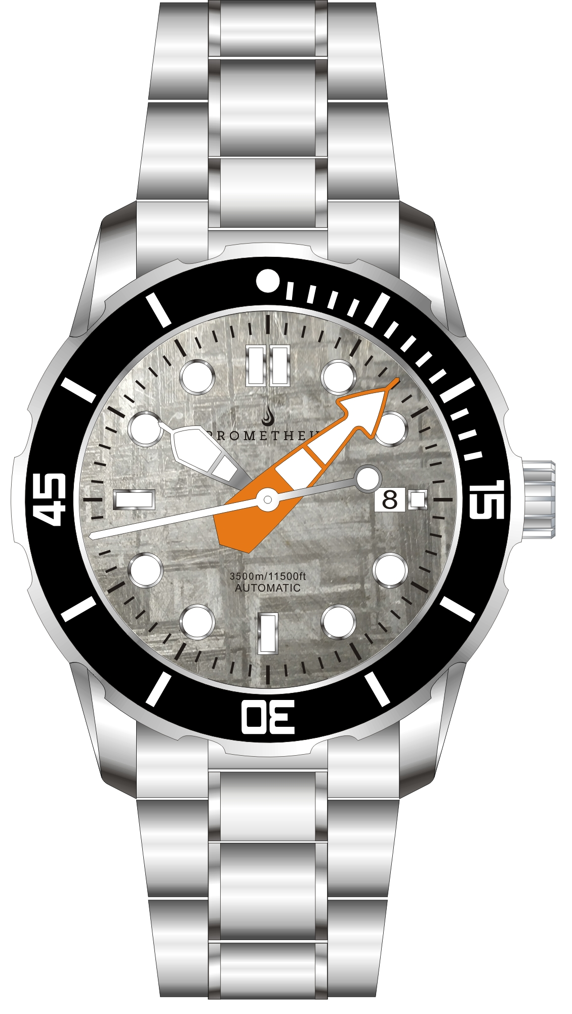 Prometheus Poseidon Meteorite Dial Modern Diver Hands Orange Date 3500m Diver Watch Automatic Miyota 9015 PMTPMETEORMDHODT