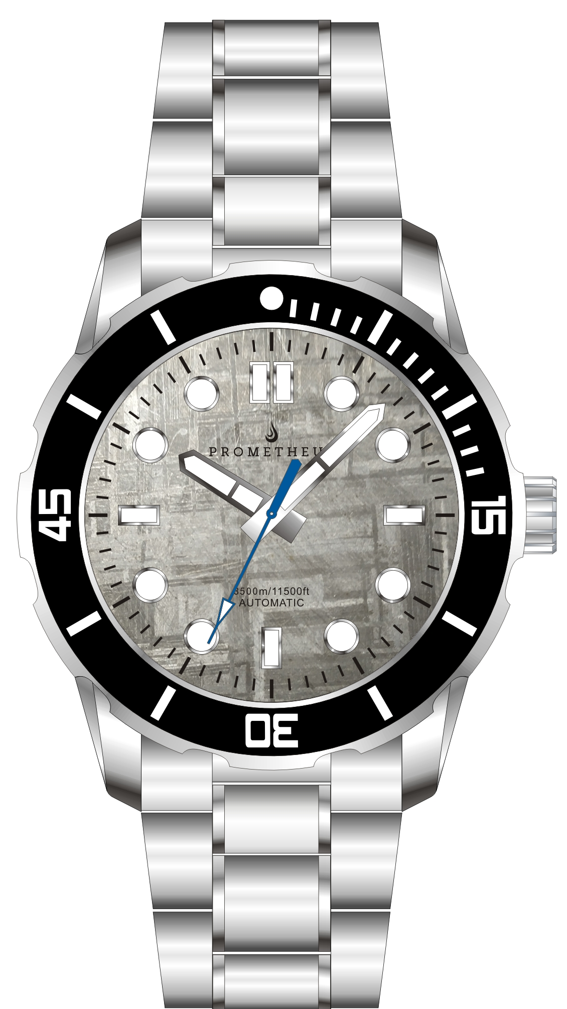 Prometheus Poseidon Meteorite Dial Pencil Hands Blue Seconds No Date 3500m Diver Watch Automatic Miyota 9015 PMTPMETEORPHBNDT