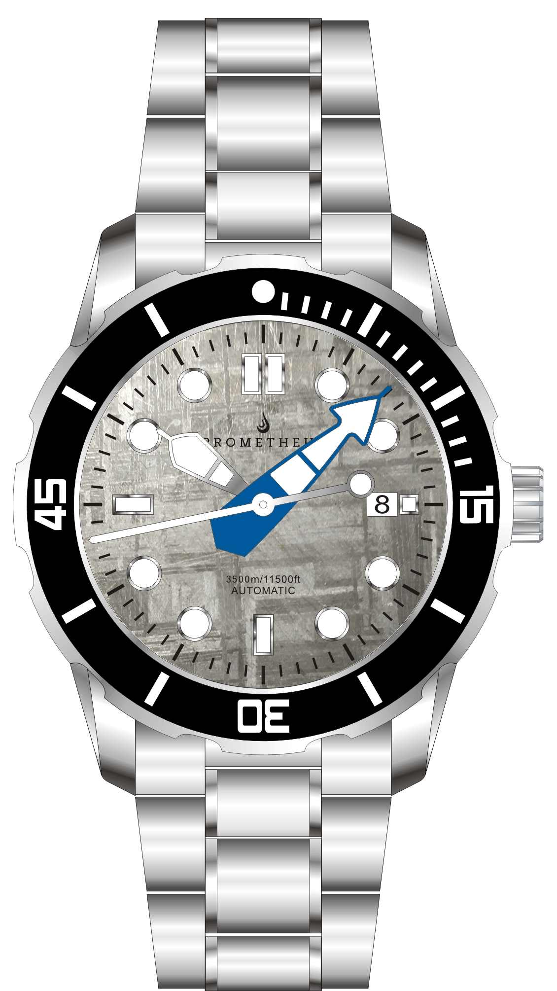 Pre-Order Prometheus Poseidon Meteorite Dial Modern Diver Hands Blue Date 3500m Diver Watch Automatic Miyota 9015