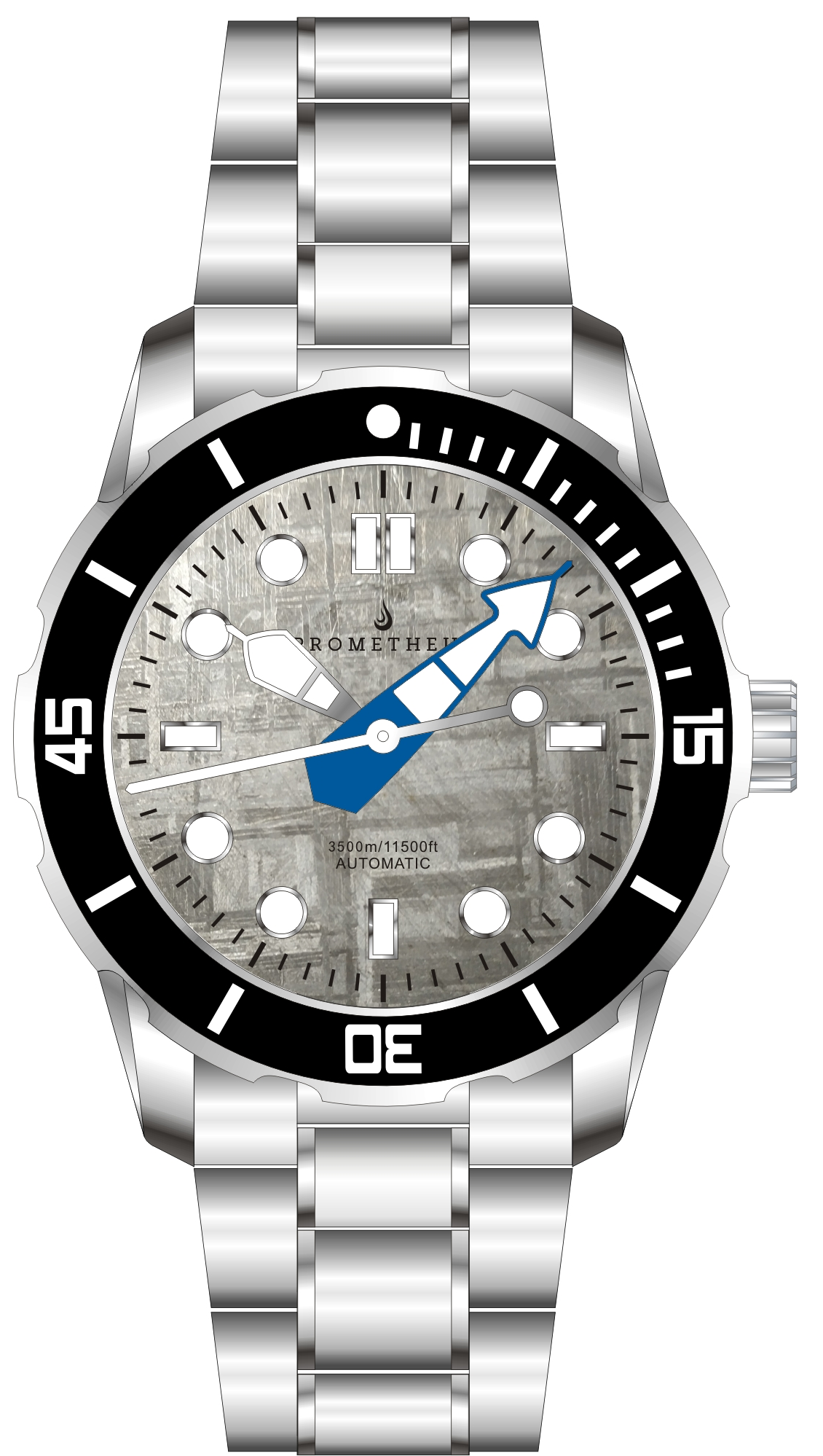 Prometheus Poseidon Meteorite Dial Modern Diver Hands Blue No Date 3500m Diver Watch Automatic Miyota 9015 PMTPMETEORMDHBNDT
