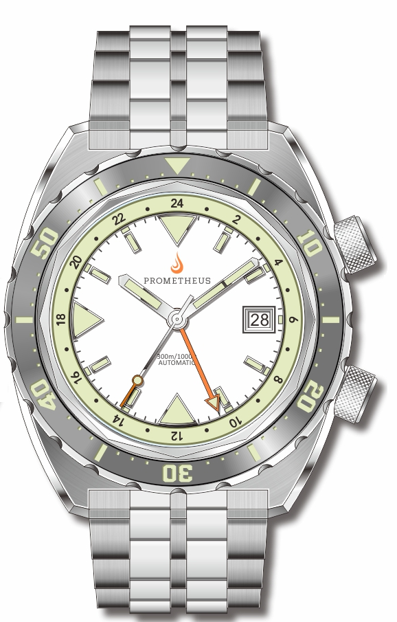 Pre-Order Prometheus Eagle Ray Version 4D ETA 2893-2 GMT White Dial Date C3X1 Superluminova PMTEAGLERAY4DGMTDATE