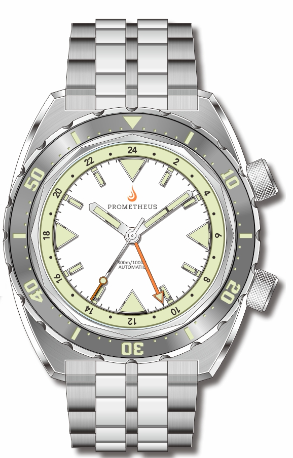 Pre-Order Prometheus Eagle Ray Version 4D1 ETA 2893-2 GMT White Dial No Date C3X1 Superluminova PMTEAGLERAY4D1GMTNODATE