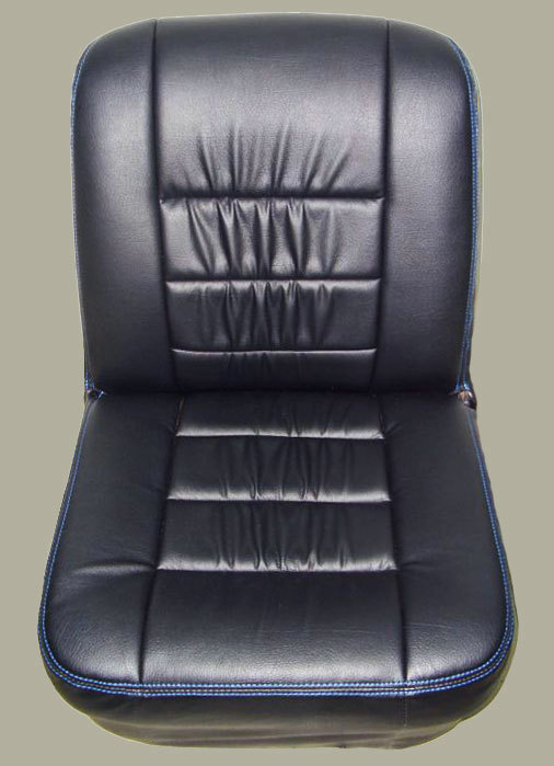 Classic Mini Replacement Seat Covers, Black with Blue Stitching, front and rear