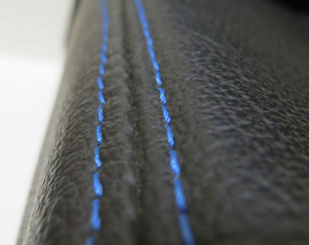 Classic Mini Replacement Seat Covers, Black with Blue Stitching, front and rear