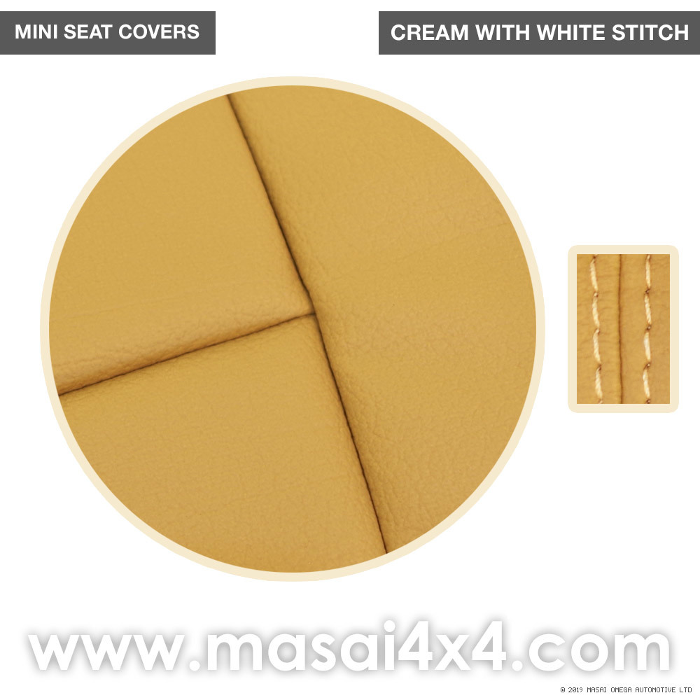 Classic Mini Replacement Seat Covers, Cream with White Stitch, Front and Rear MINI-SC-CC