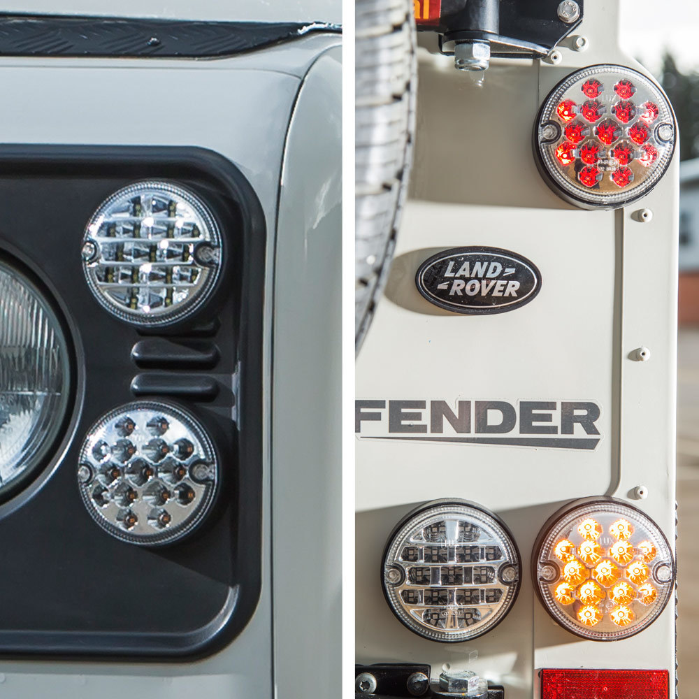 Clear Lenses with Brake Light lit - NAS style LED Lights Upgrade Kit for Land Rover Defender
