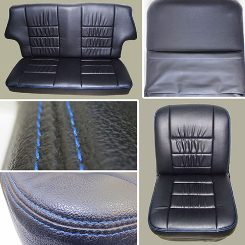 Classic Mini Replacement Seat Covers, Black with Blue Stitching, front and rear MINI-SC-BB