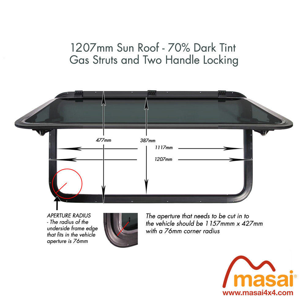 Sunroof - 1207 x 477 mm - DARK tint DEF1207x477-SR