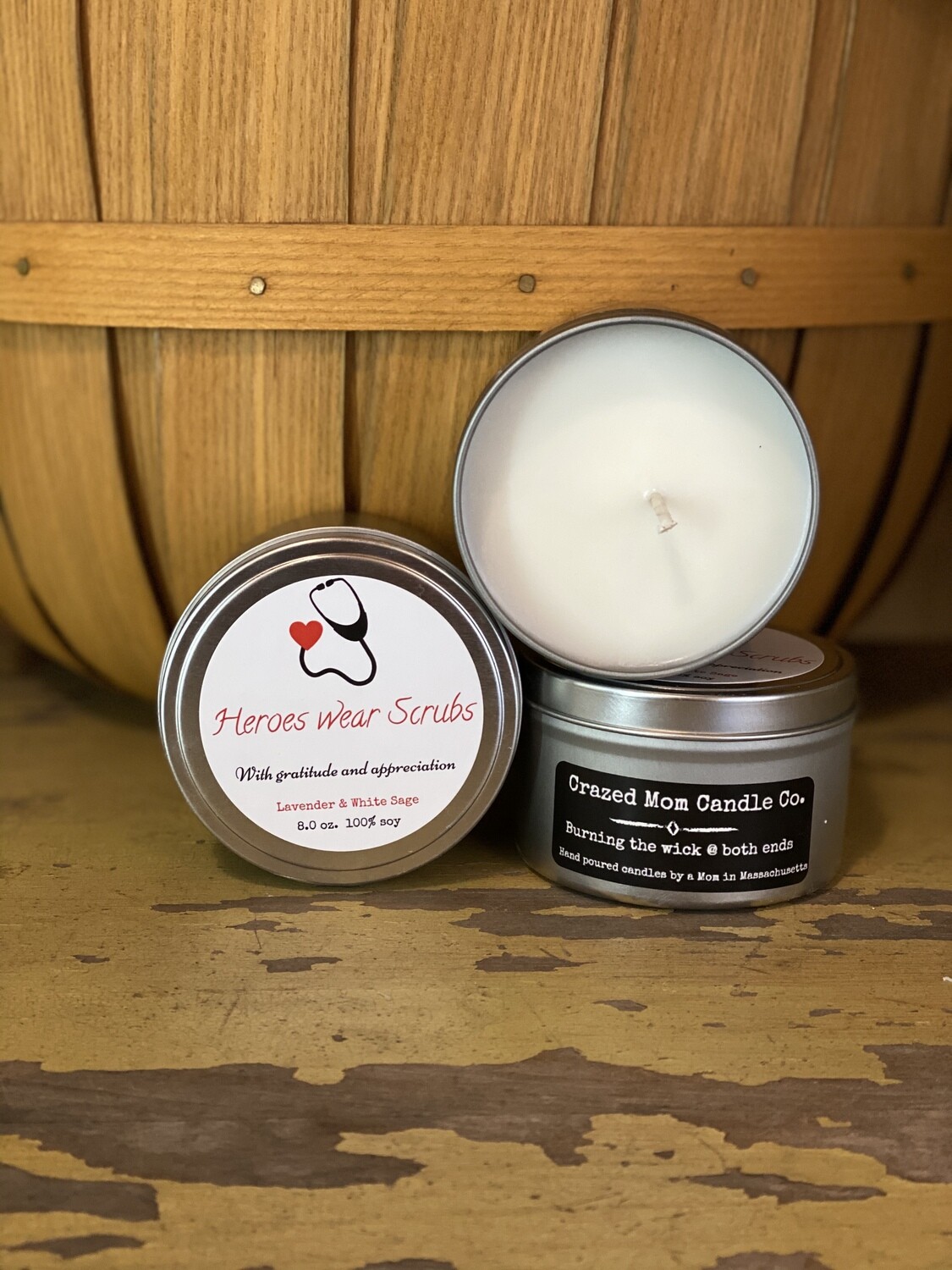 Heroes Wear Scrubs ~ Lavender & White Sage | Crazed Mom Candle Co. Heroes Wear Scrubs ~ Lavender & White Sage | Crazed Mom Candle Co.