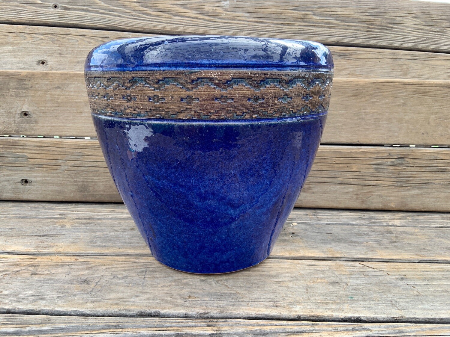 Greenhouse Pot | Glazed Granada Edged Imperial Blue | 12 Greenhouse Pot | Glazed Granada Edged Imperial Blue | 12