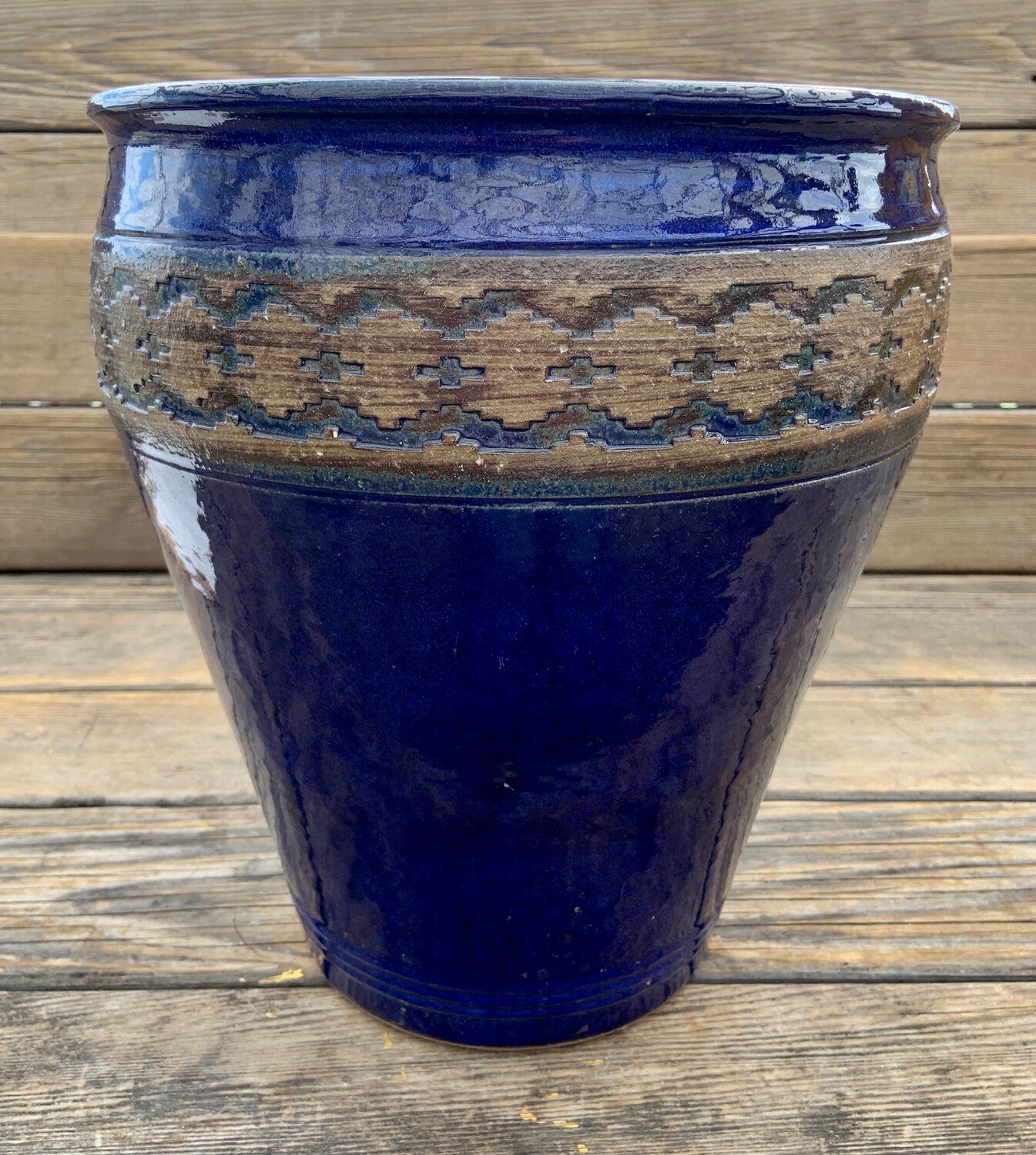 Greenhouse Pot | Glazed Granada Edged Urn, Imperial Blue | 14 Greenhouse Pot | Glazed Granada Edged Urn, Imperial Blue | 14