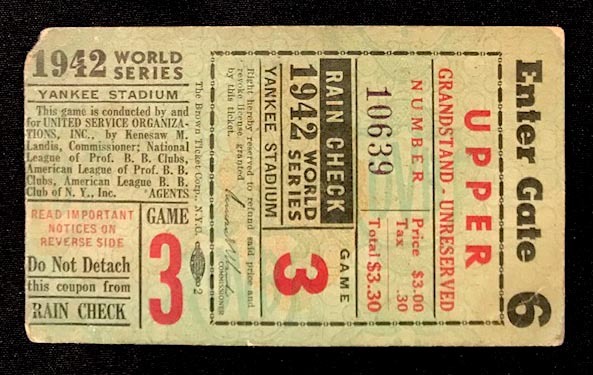 1942 World Series Ticket - Game 3