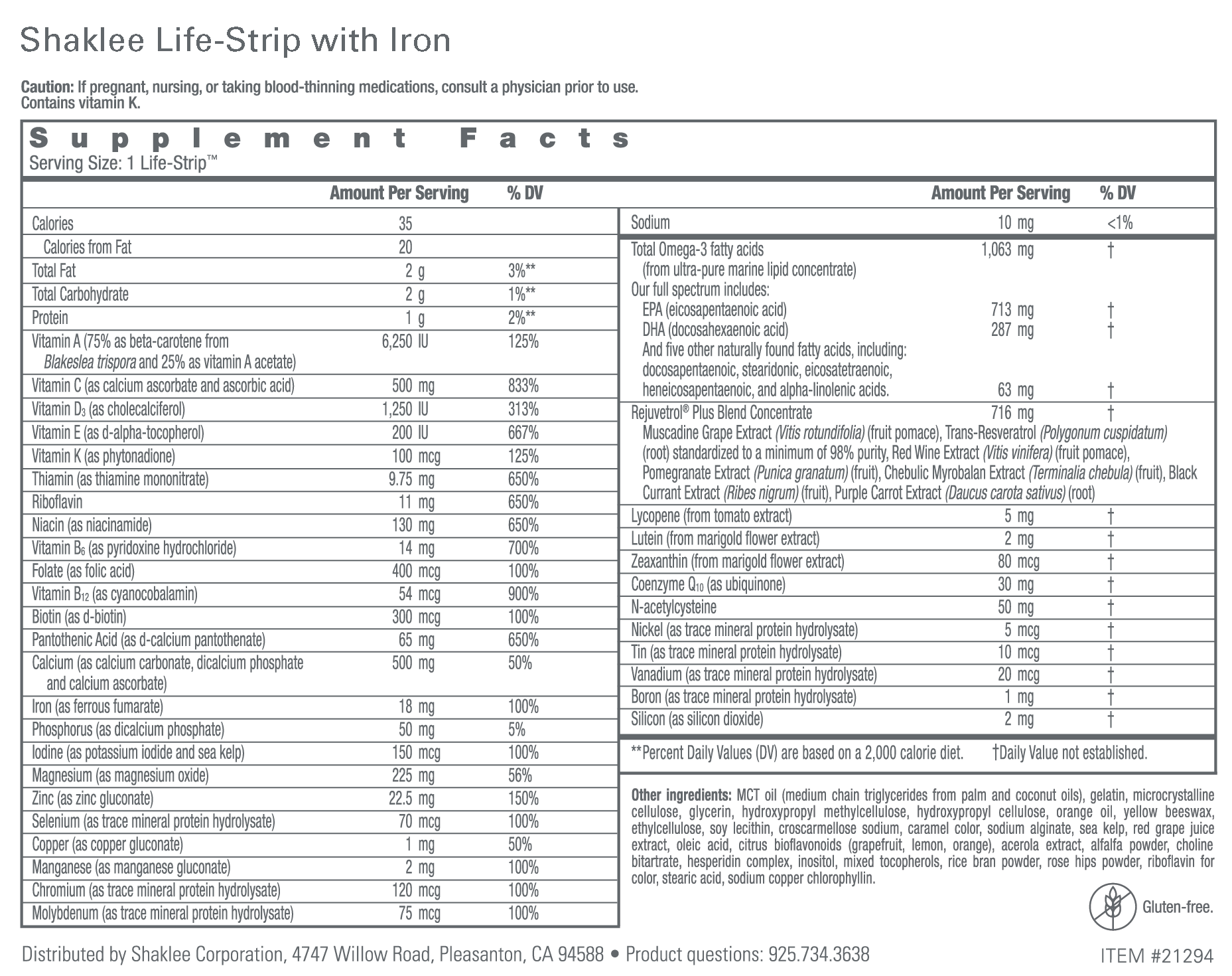 Shaklee Life-Strip Label
