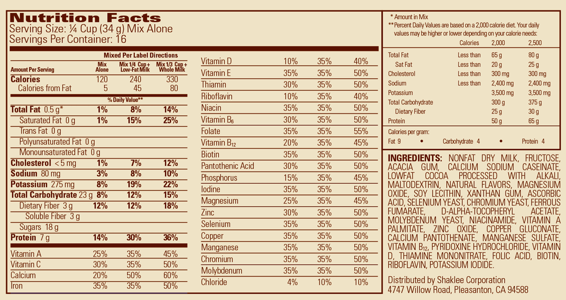 Shaklee Meal Baverian Cocoa Vanilla Label