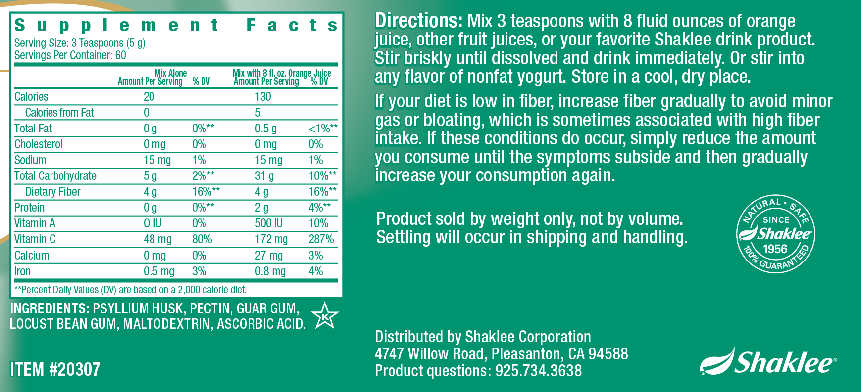 Fiber Plan (Powder) Label