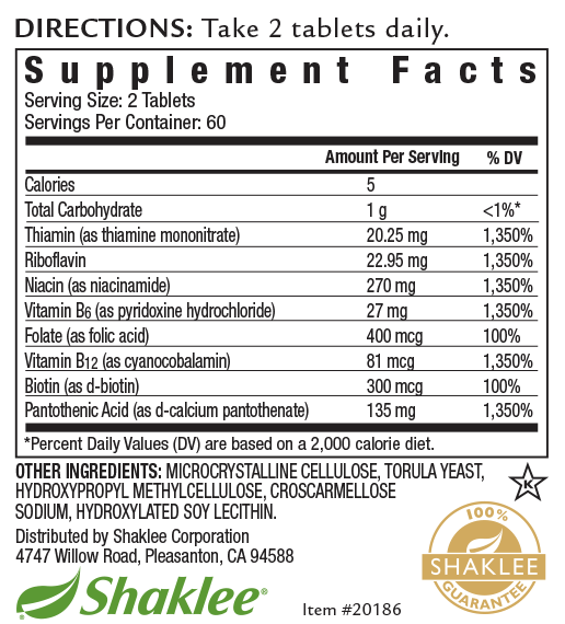 B Complex 240 Tablets Label