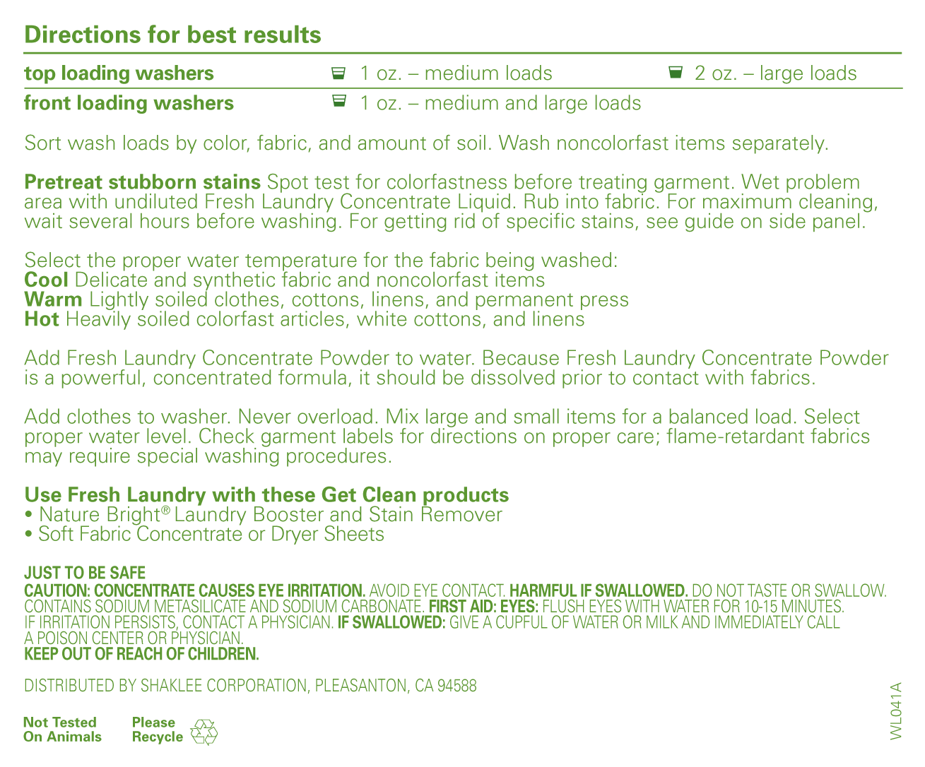 Fresh Laundry Fragrance Free Concentrate (Powder 5.5 lbs.) Label