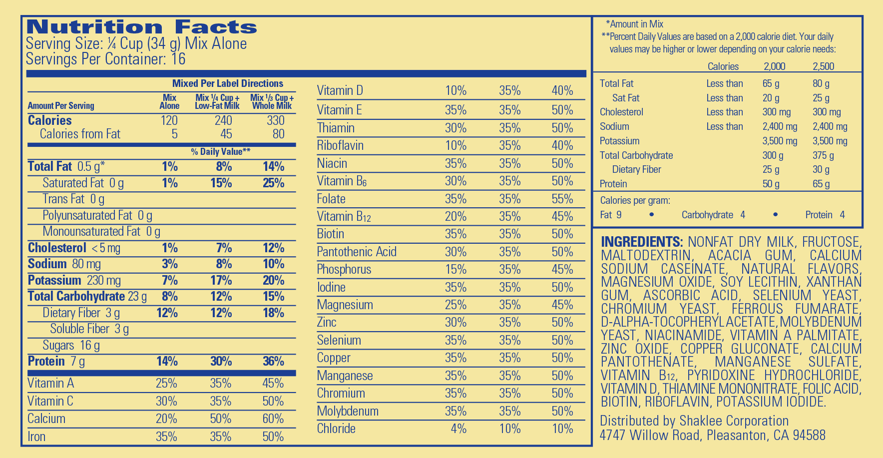 Shaklee Meal Shakes, French Vanilla Label