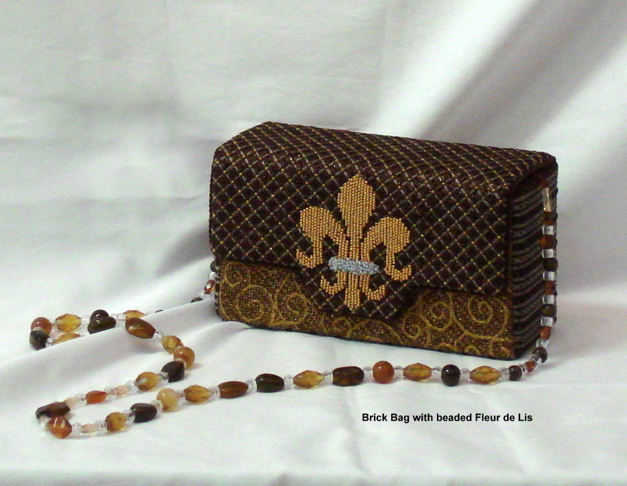Fleur de Leis & Vines on Brown, Brick Bag (Handpainted by JP Needlepoint