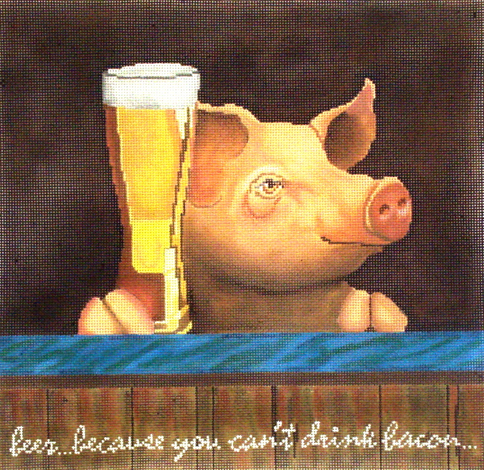 Pig with a Beer (handpainted needlepoint canvas from CBK) 19*WB-PL09