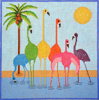 Six Flamingos (includes stitch guide) (handpainted from NPA) – Aquatic ...