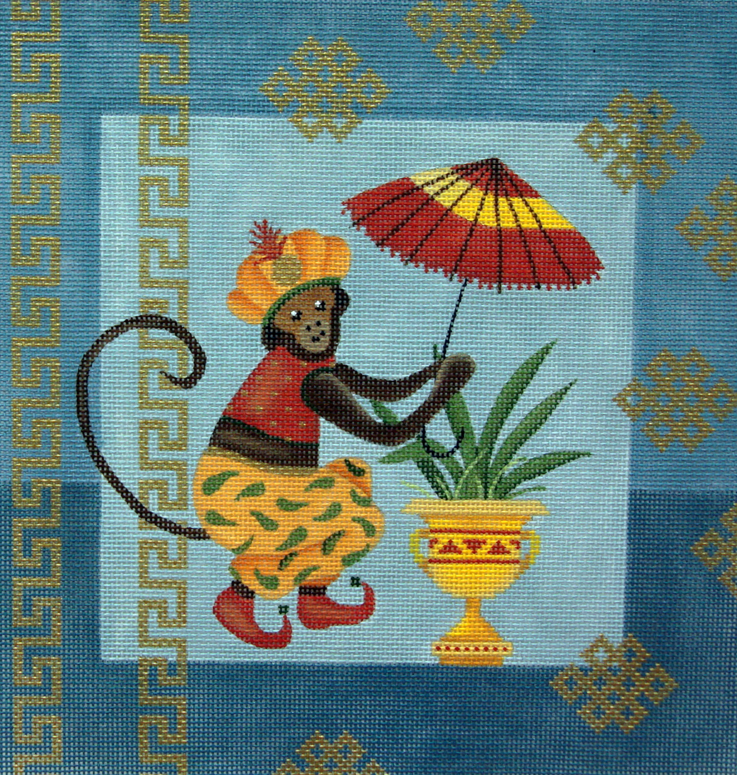 Monkey And Umbrella (Handpainted by JP Needlepoint Design) *A-017