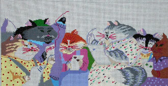 Stitchin Cats (handpainted by Julia's Needlework) 18*JP86