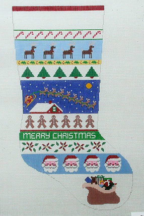 Sleigh Over Rooftop Stocking (Handpainted by Susan Roberts) Sleigh Over Rooftop Stocking (Handpainted by Susan Roberts)