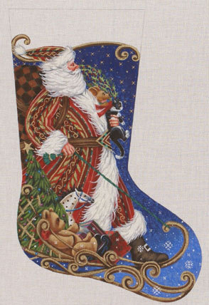 Sledding Santa Stocking (handpainted by Liz-Goodrick Dillon) 18*TTAXS-381