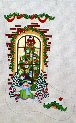 Snowman Outside of Window Stocking (handpainted from Strictly Chrismas) 18*CS-355