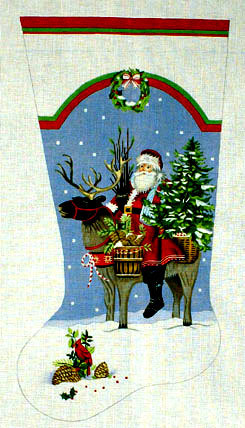 Santa Reindeer Stocking (handpainted by Melissa Shirley) 18*MLT-232