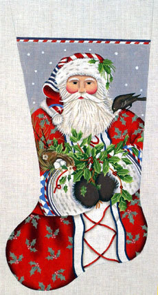 Holly Santa Stocking (Handpainted by Melissa Shirley) 18*MLT-151