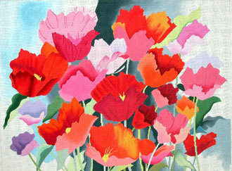 Large Watercolor Poppies (handpainted by Alice Peterson Designs) 18*1708