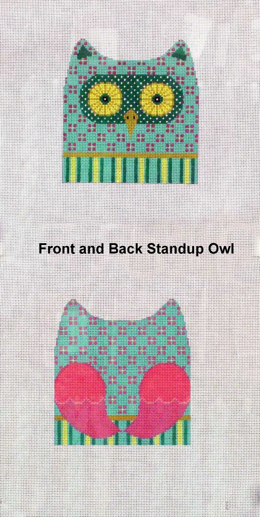 Pink Flowers on Turquise Hooter, Front and Back (Handpainted by JP Needlepoint) 18*B-400A & B-400B