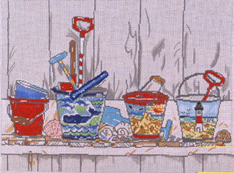 Pails on Shelf (Handpainted by Cooper Oaks Designs) 18*SWB169