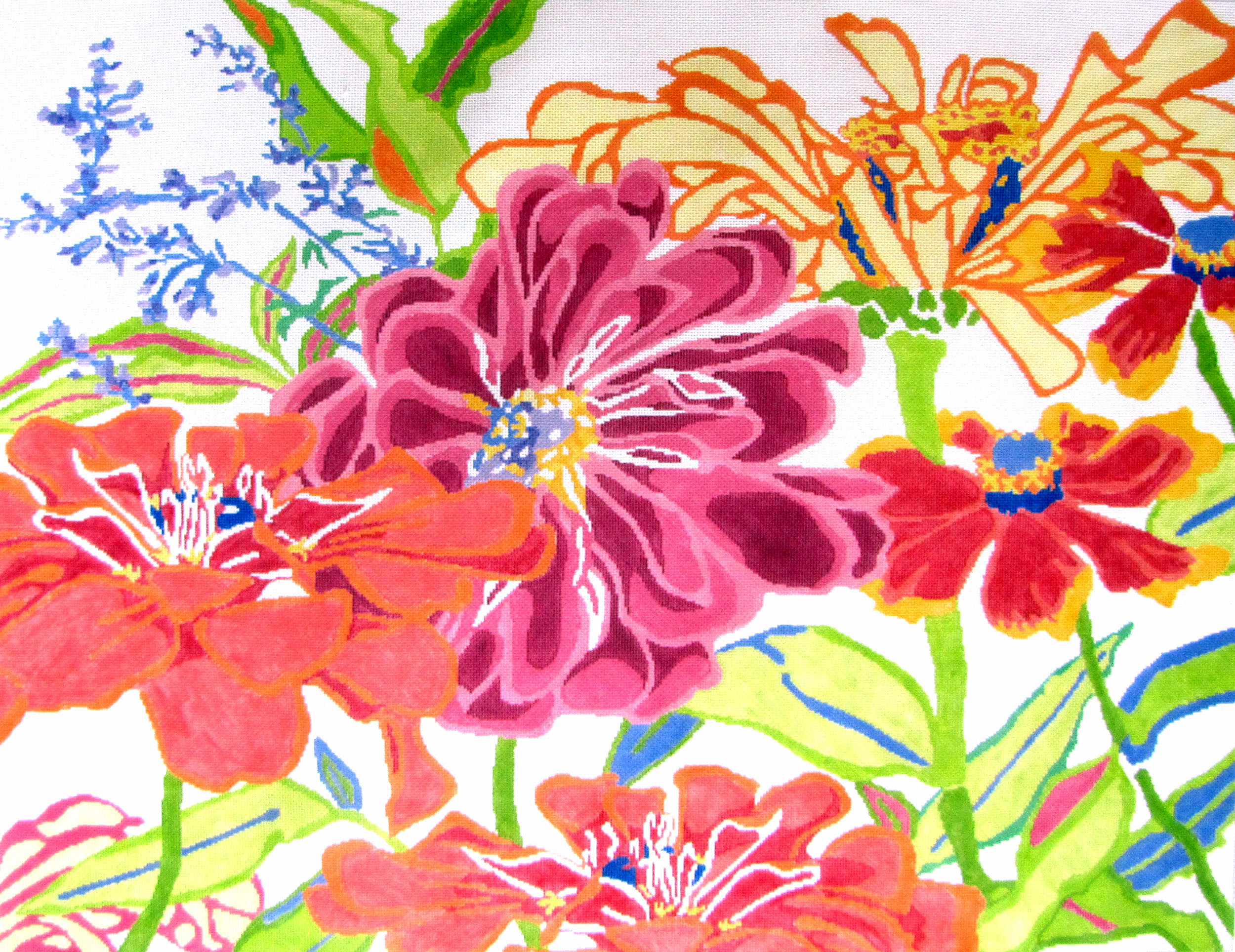 Zinnia Dazzle Rug (handpainted by Jean Smith) 18*90C