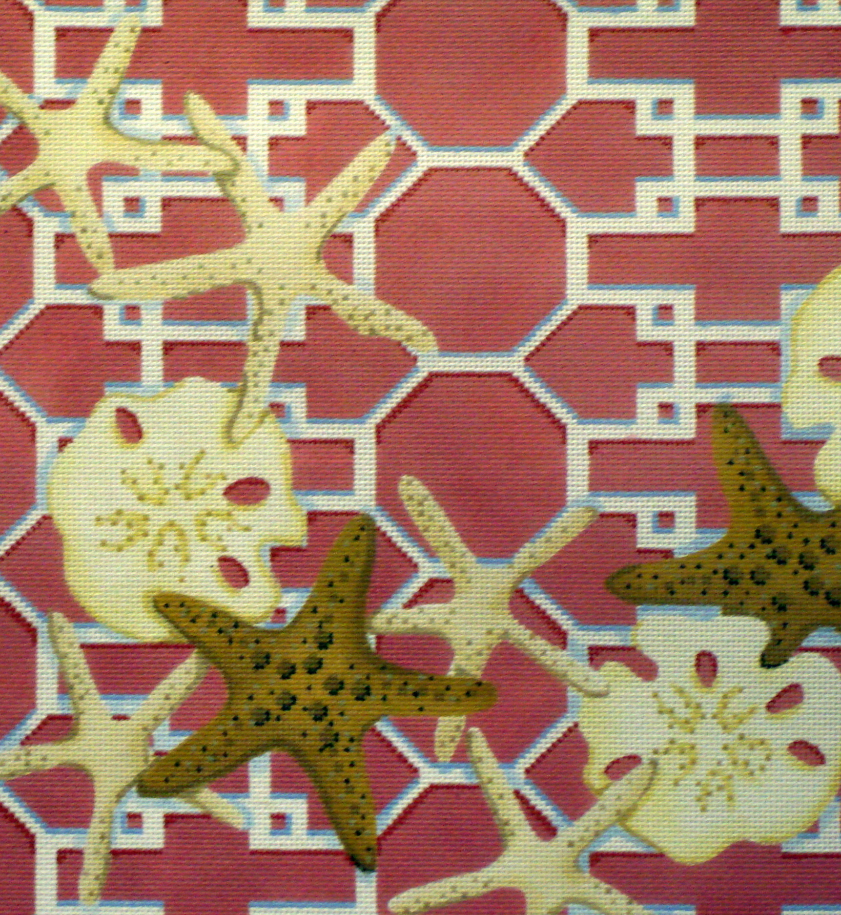 Starfish/Sand Dollar Lattice, Pink (Handpainted by Associated Talents) 18*D1307