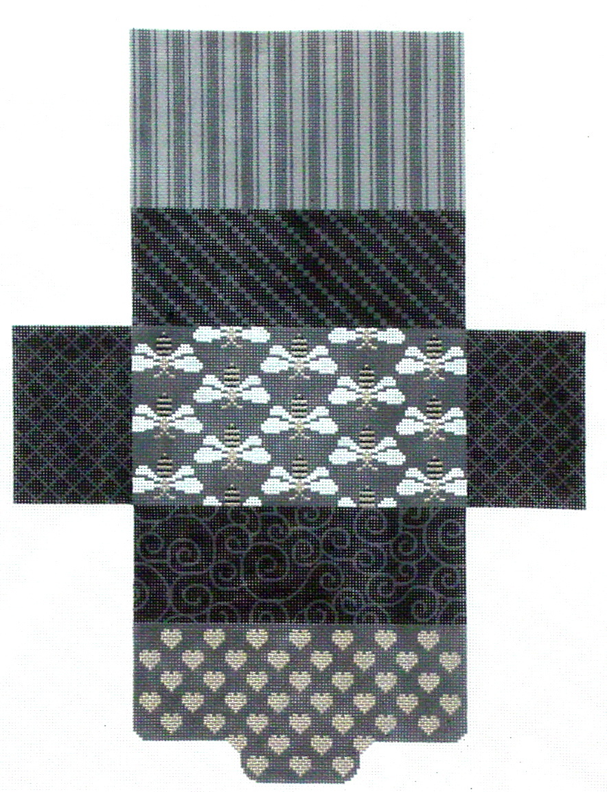 Black & Gray Bee & Hearts, Brick Bag (Handpainted by JP Needlepoint) 18*BB01