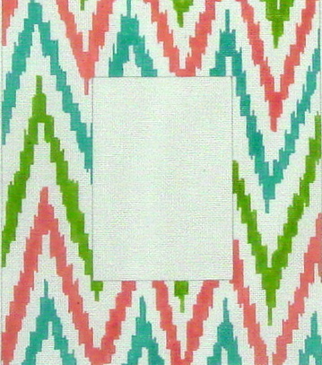 Picture Frame, IKAT Coral, Olive and Aqua (Handpainted by Kate Dickerson Needlepoint Collection) 18*FR05-Sale
