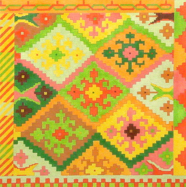 Kilim Square w/Stepped Diamonds, IKAT, Sunset Palette (Kate Dickerson) 18*PL144