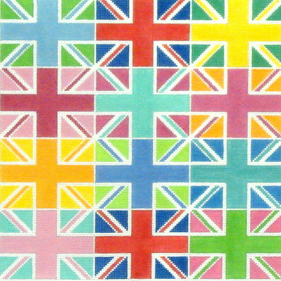 Union Jack Multi Color Blocks (handpainted by Kate Dickerson) 18*PL-102
