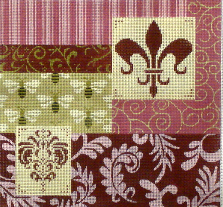 Mauve Patch W/Fleur and Bees (Handpainted by JP Needlepoint) 18*L-354