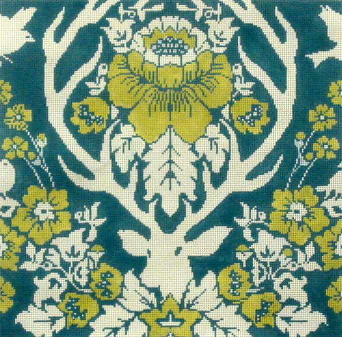 Antler Damask Peacock (Handpainted by Cooper Oaks) 18*JD-4006P