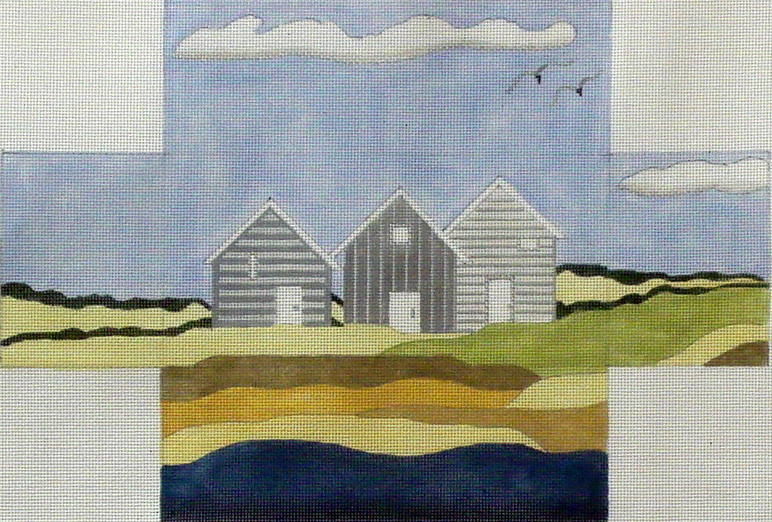 Grey Beach Houses Brick Cover (Handpainted by BB Needlepoint) 18*BB-112A