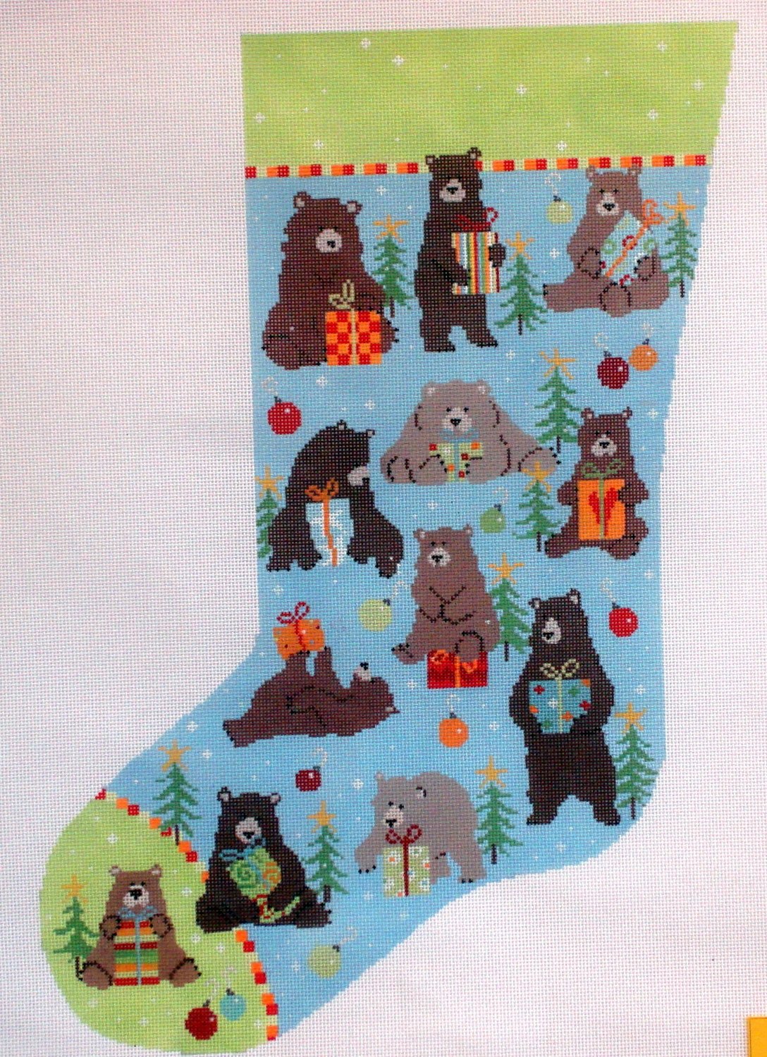 Bear Stocking (handpainted needlepoint canvas by Pippin) Bear Stocking (handpainted needlepoint canvas by Pippin)