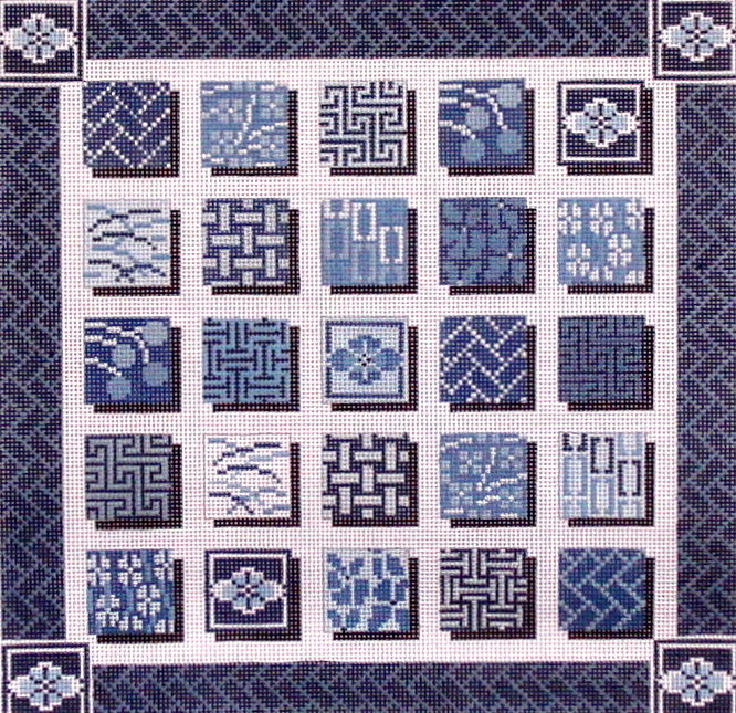 Indigo Squares (handpainted from Mindy's Needlepoint Factory) Indigo Squares (handpainted from Mindy's Needlepoint Factory)