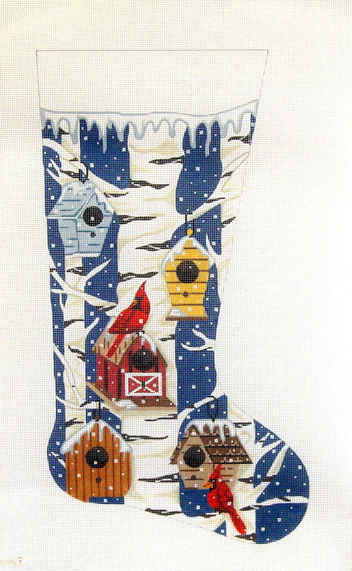 Cardinal and Bird Houses (handpainted needlepoint canvas by Alice Peterson) Cardinal and Bird Houses (handpainted needlepoint canvas by Alice Peterson)