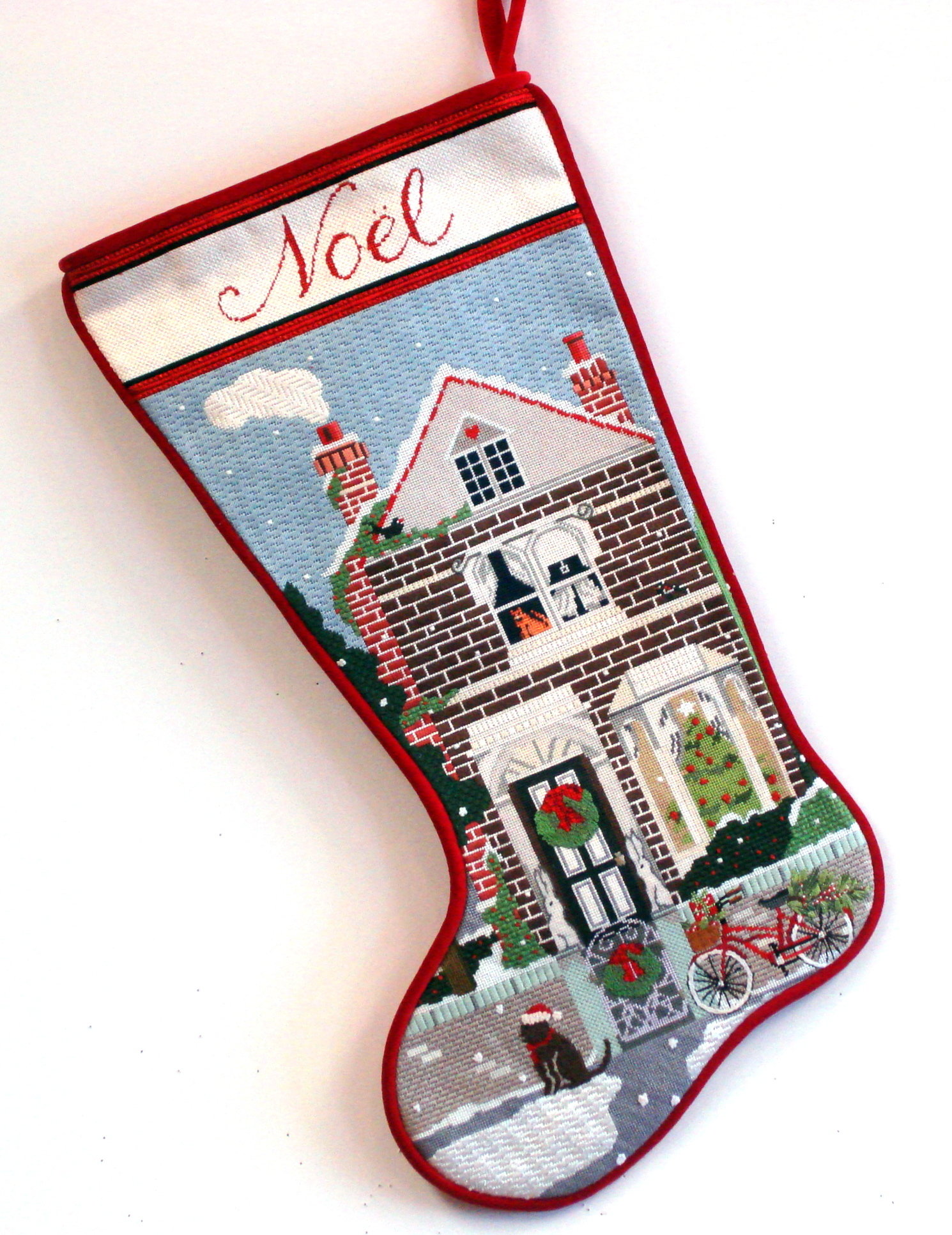 Christmas Townhouse Sock, model shown (hand painted by Mary Lake Thompson) 18*MLT-326-A