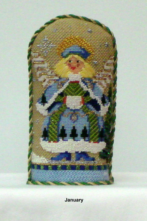 Angel 01, January (Model Shown) (handpainted needlepoint canvas by Kelly Clarke)